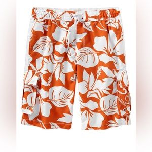 🧡 Old Navy Orange Hibiscus Board Shorts w/Pockets🧡